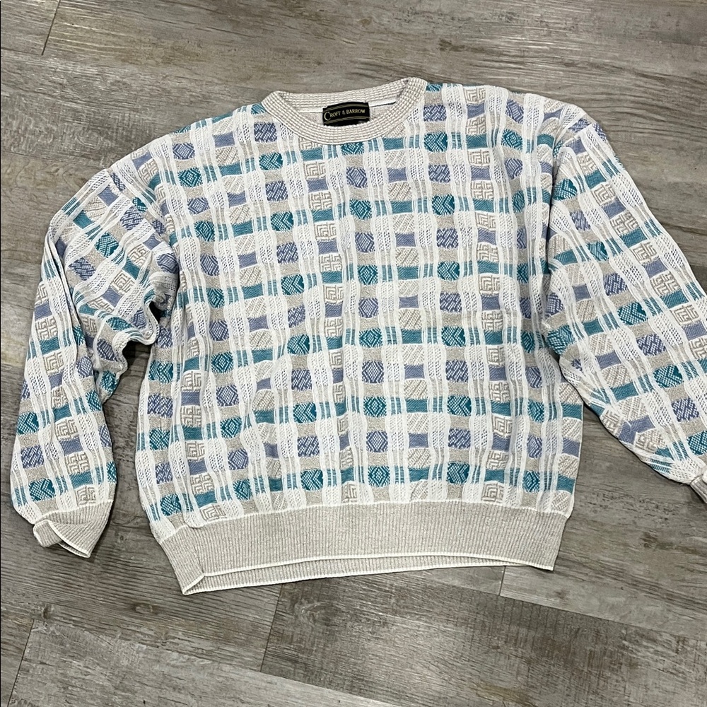 Croft & Barrow COOGI-style large Men's Crewneck Sweater -‎ Blue, Gray, and White